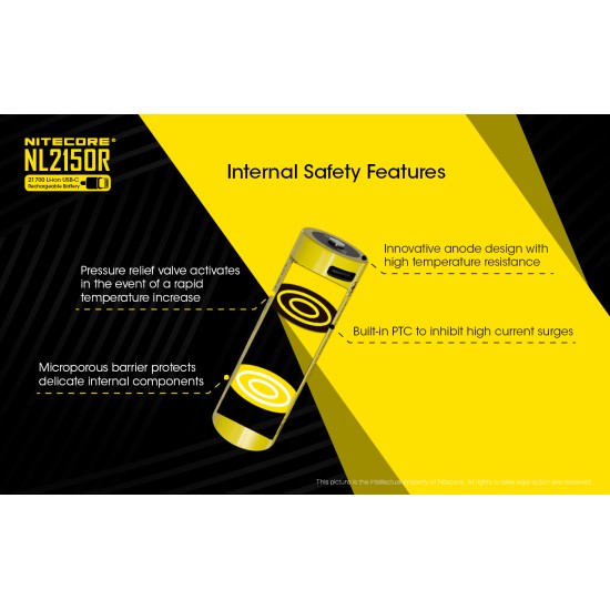 Nitecore 21700 5000mAh USB Rechargeable Li-ion Battery (NL2150R - 3.6v, Protected, Button-Top) (New)
