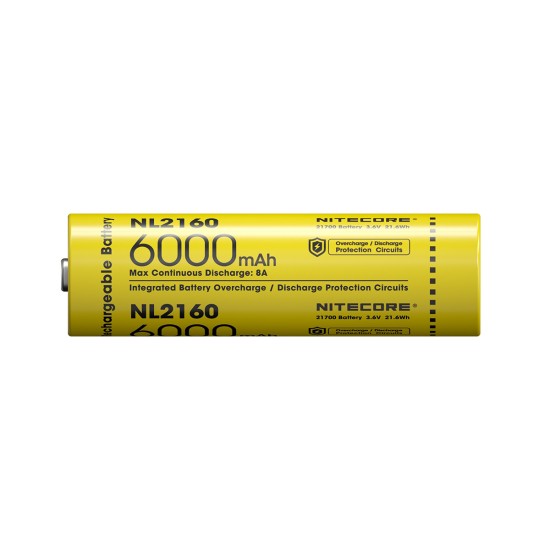 Nitecore 21700 6000mAh Rechargeable Li-ion Battery (NL2160 - 3.6v, Protected, Button-Top) (New)