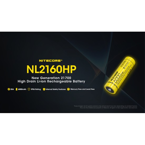 Nitecore NL2160HP 21700 6000mAh 20A High Discharge Rechargeable Li-ion Battery, 3.6v