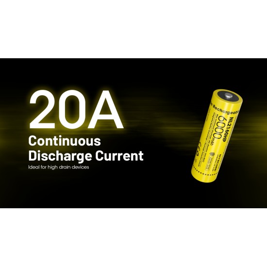 Nitecore NL2160HP 21700 6000mAh 20A High Discharge Rechargeable Li-ion Battery, 3.6v