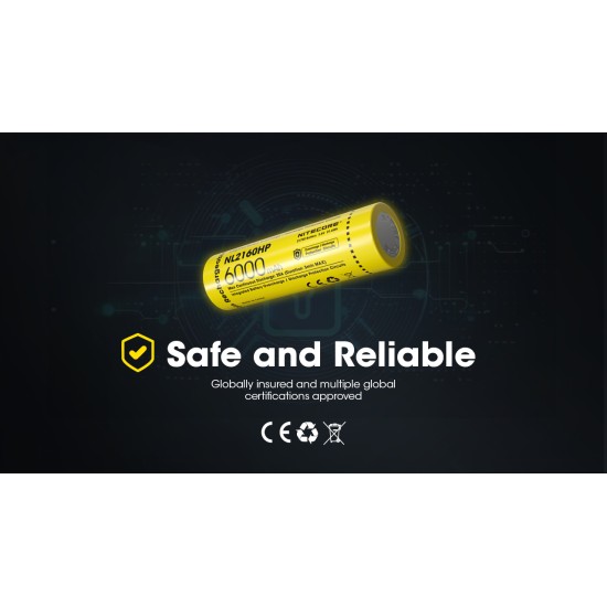 Nitecore NL2160HP 21700 6000mAh 20A High Discharge Rechargeable Li-ion Battery, 3.6v