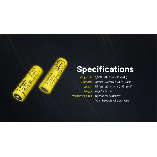 Nitecore NL2160HP 21700 6000mAh 20A High Discharge Rechargeable Li-ion Battery, 3.6v