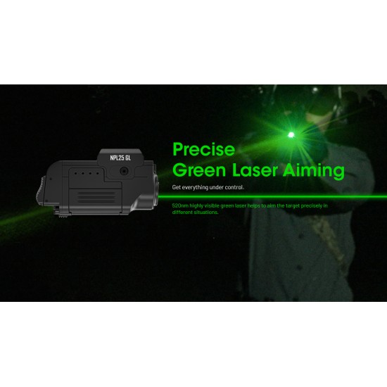 Nitecore NPL25 GL - High Performance Universal Weapon Light with Green Laser, Picatinny Rail Mount, Recoil Proof (900 Lumens, Inbuilt Battery)