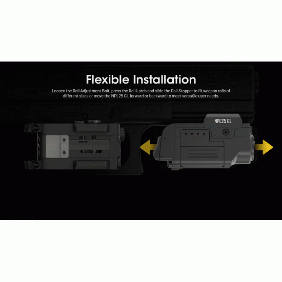 Nitecore NPL25 GL - High Performance Universal Weapon Light with Green Laser, Picatinny Rail Mount, Recoil Proof (900 Lumens, Inbuilt Battery)