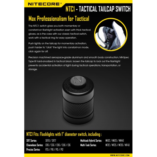 Nitecore NTC1 Tactical Tailcap Switch for Nitecore Flashlights