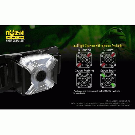 Nitecore NU05 MI - Rechargeable IR Beacon Light designed for Military Operations - IR and Green Outputs for Helmets and Backpacks
