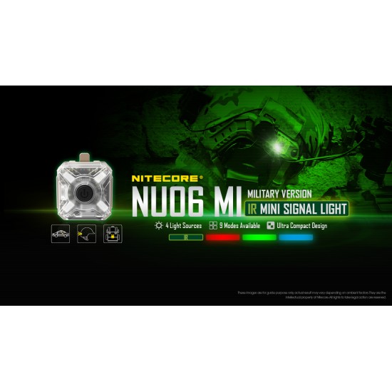 Nitecore NU06 MI - Rechargeable IR Beacon Light designed for Military Operations - IR and Green Outputs for Helmets and Backpacks