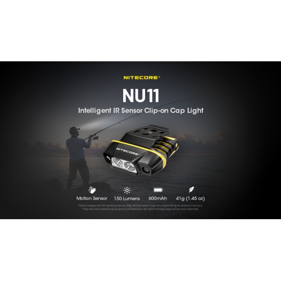Nitecore NU11 - Ultra Light Weight Clip-on Cap Light + Headlamp with Motion Sensor (150 Lumens, USB-Rechargeable, 41gms)
