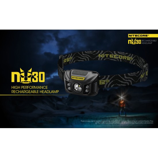 Nitecore NU30 USB Rechargeable Light Weight LED Headlamp, Multiple Outputs (400 Lumens, Inbuilt battery)