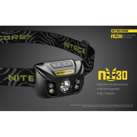Nitecore NU30 USB Rechargeable Light Weight LED Headlamp, Multiple Outputs (400 Lumens, Inbuilt battery)
