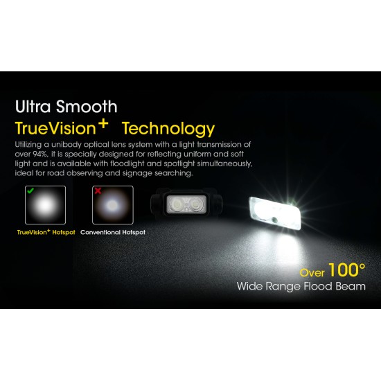 Nitecore NU40 - Dual LED Lightweight USB-C Rechargeable Headlamp, Obstruction Sensor (1000 Lumens, in-built 2600mAh Li-ion Battery)