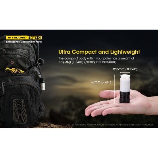 Nitecore NWE30 Outdoor Emergency Whistle and Location Beacon Signal Light with 2000 Lumens (1xCR123A)