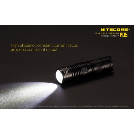 Nitecore P05 Black - EDC LED Flashlight with Instant Strobe (460 Lumens, 1xRCR123A/CR123A)