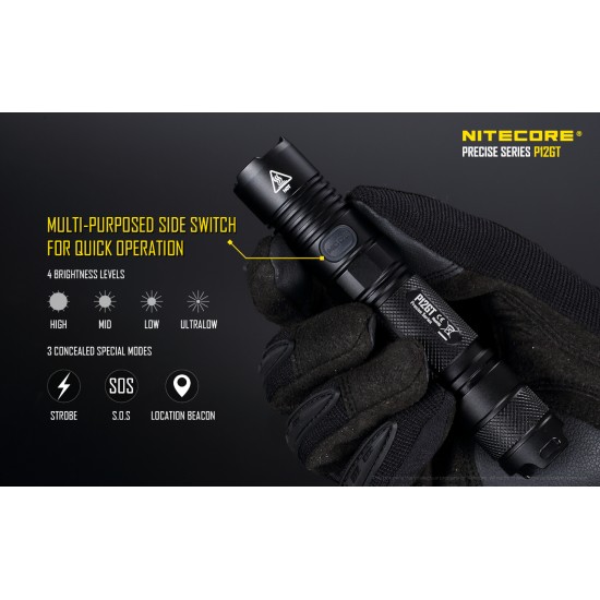 Nitecore P12GT - Pocket Thrower 320mts Tactical LED Flashlight (1000 Lumens, 1x18650)