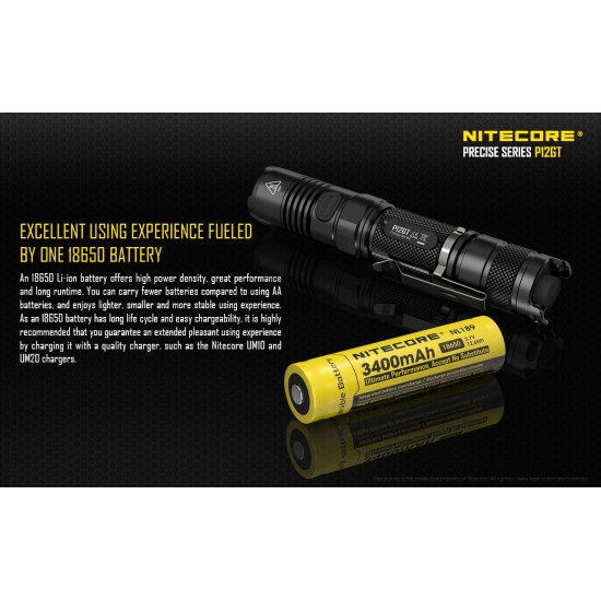 Nitecore P12GT - Pocket Thrower 320mts Tactical LED Flashlight (1000 Lumens, 1x18650)