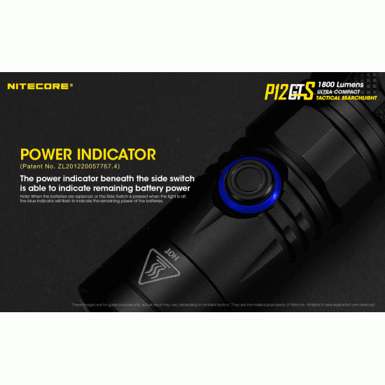 Nitecore P12GTS - Pocket Flooder Tactical LED Flashlight (1800 Lumens, 226mts, 1x18650 >8A/IMR)