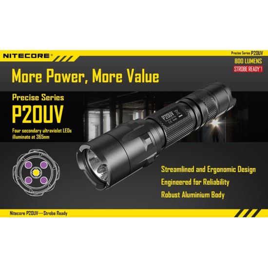 Nitecore P20UV - Ultraviolet Dual Output LED Flashlight (800 Lumens)