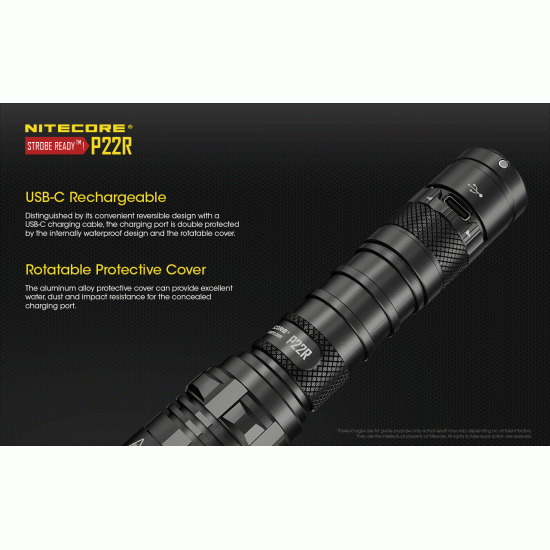 Nitecore P22R - High Performance Rechargeable Tactical Flashlight with Instant Strobe for Law Enforcement (1800 Lumens, 1xIMR18650)
