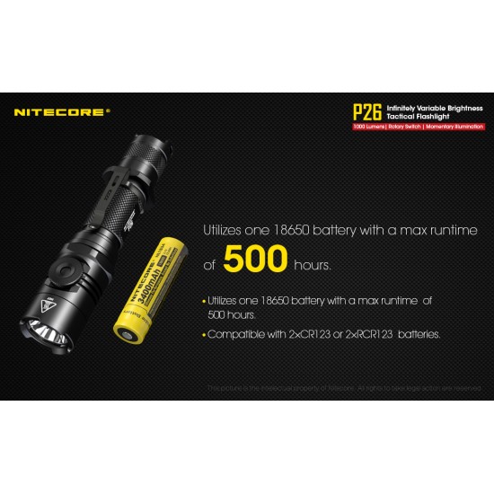 Nitecore P26 - Variable Brightness Tactical LED Flashlight (1000 Lumens, 1x18650)