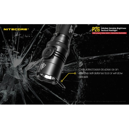 Nitecore P26 - Variable Brightness Tactical LED Flashlight (1000 Lumens, 1x18650)