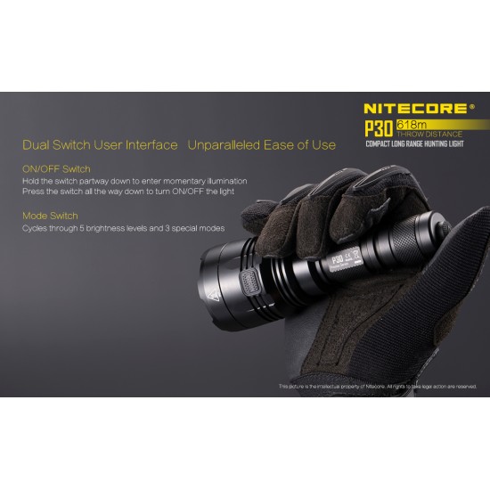 Nitecore P30 - Pocket Thrower 618mts Tactical LED Flashlight (1000 Lumens, 1x18650)