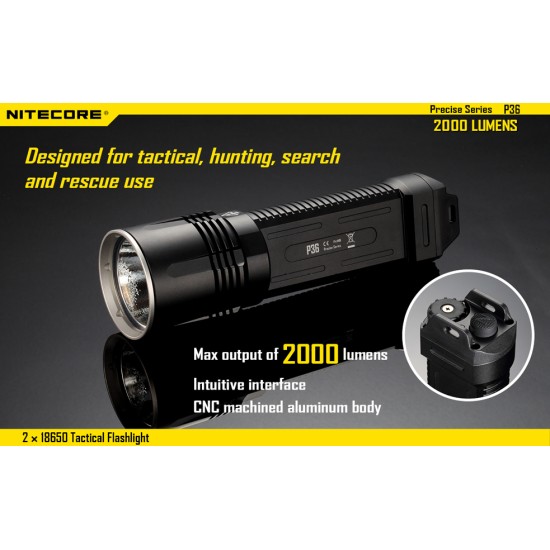 Nitecore P36 - Tactical Flashlight with Ultimate Rotation Control (2000 Lumens, 2x18650)