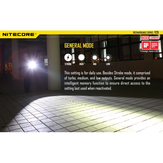 Nitecore R25 - Strobe Ready Rechargeable Flashlight for Law Enforcement (800 Lumens, 321mts, 1x18650)