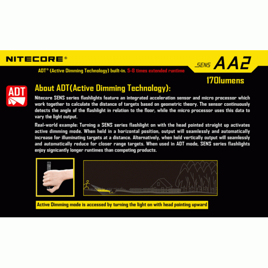 Nitecore SENS AA2 Flashlight - Active Dimming AA Flashlight - 170 Lumens