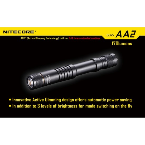 Nitecore SENS AA2 Flashlight - Active Dimming AA Flashlight - 170 Lumens