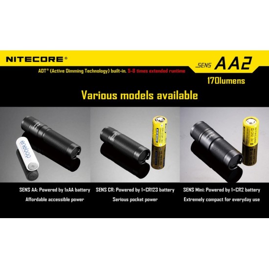 Nitecore SENS AA2 Flashlight - Active Dimming AA Flashlight - 170 Lumens