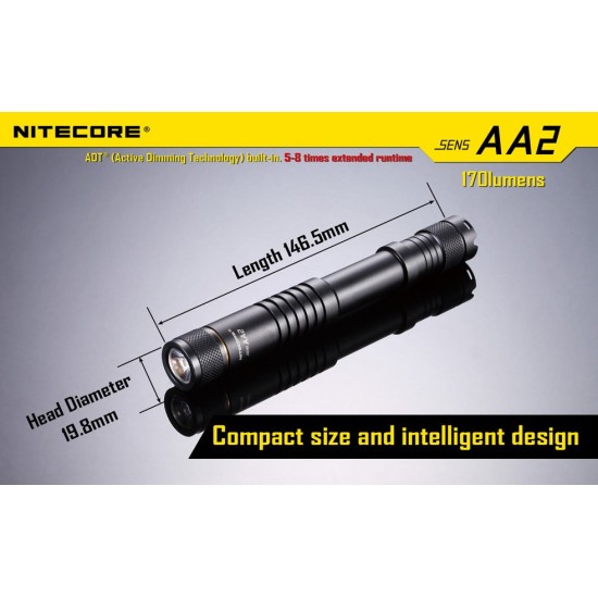 Nitecore SENS AA2 Flashlight - Active Dimming AA Flashlight - 170 Lumens