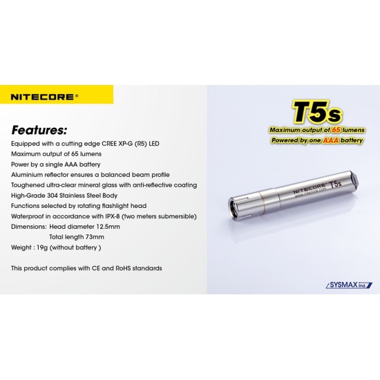 Nitecore T5s - Stainless Steel Keychain Light [DISCONTINUED]