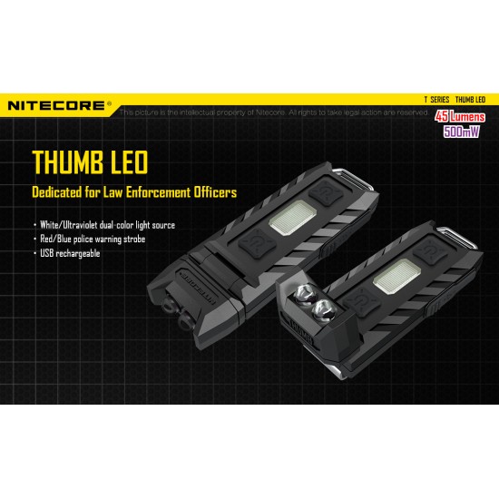 Nitecore Thumb LEO UV + White Keychain Flashlight with Tilt Head - USB Rechargeable LED Work Light (45 Lumens)