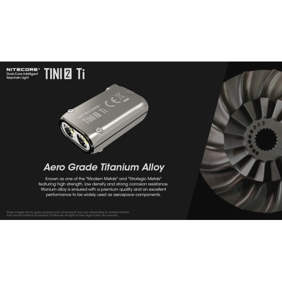 Nitecore TINI2 Ti Titanium Edition Keychain Flashlight, 500 Lumens, USB-C Rechargeable Titanium Body with OLED Display