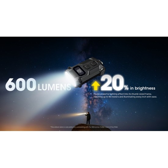 Nitecore TINI3 600 Lumens, USB-C Rechargeable Keychain Flashlight with OLED Display