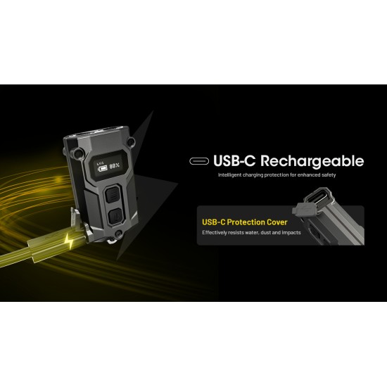 Nitecore TINI3 600 Lumens, USB-C Rechargeable Keychain Flashlight with OLED Display