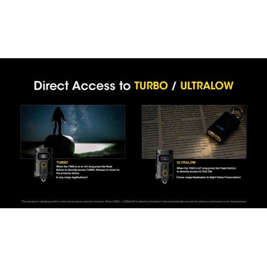 Nitecore TINI3 600 Lumens, USB-C Rechargeable Keychain Flashlight with OLED Display