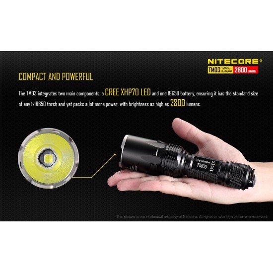 Nitecore TM03 High Power Tactical LED Flashlight with Instant Strobe (2800 Lumens, 1xIMR18650)
