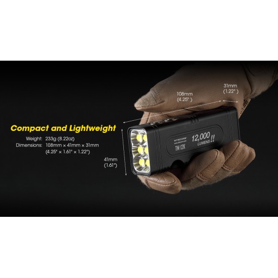 Nitecore TM12K - 12000 Lumens Tiny Monster Rechargeable LED Flashlight (12000 Lumens, 250mts, In-built battery)
