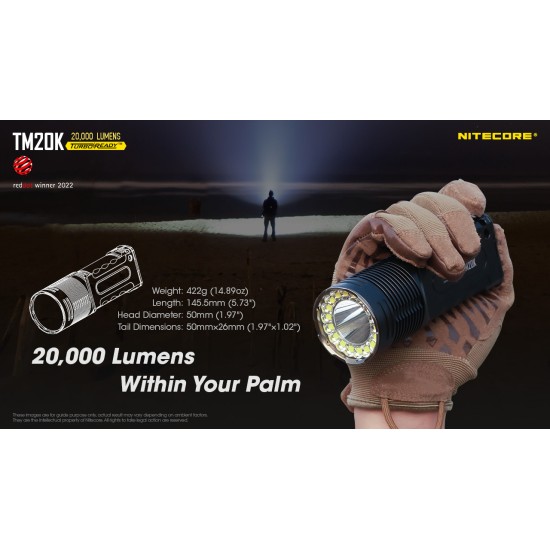 Nitecore TM20K - 20000 Lumens Tiny Monster, Brightest Flashlight with Instant Strobe, USB-C Rechargeable (290mts)