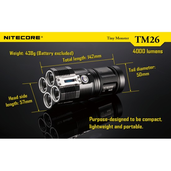 Nitecore TM26 Quadray Flashlight (4000 Lumens, 4x18650) [DISCONTINUED/UPGRADED]