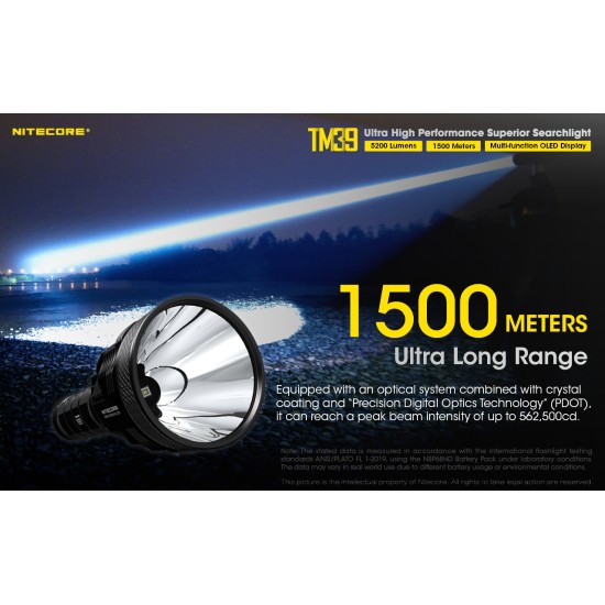 Nitecore TM39 - 1500mts Ultra Long Throw Rechargeable Searchlight (1500mts, 5200 Lumens, High Capacity Battery Pack)