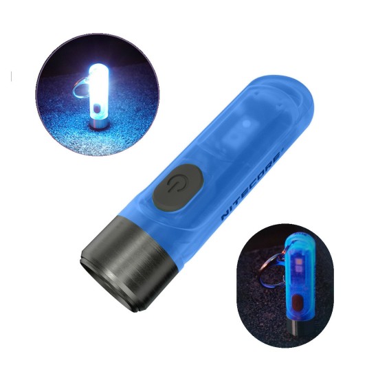 Nitecore TIKI GITD Blue - Glow In The Dark Version (300 Lumens) - Updated USB-C Rechargeable Keychain Flashlight with White, Warm White and UV Outputs