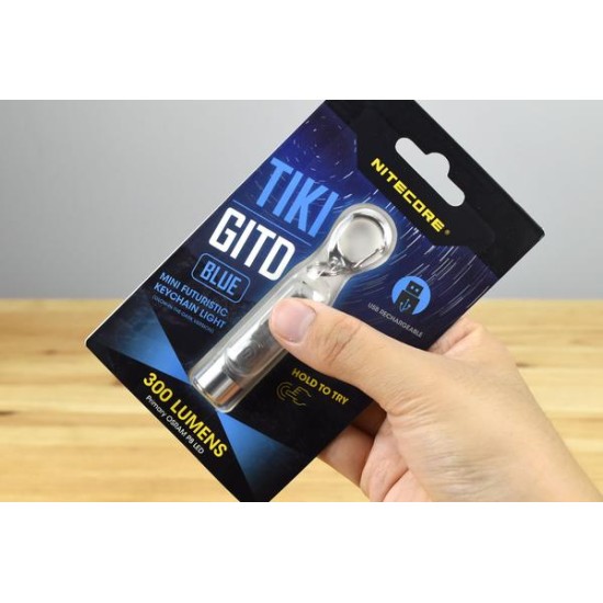 Nitecore TIKI GITD Blue - Glow In The Dark Version (300 Lumens) - Updated USB-C Rechargeable Keychain Flashlight with White, Warm White and UV Outputs