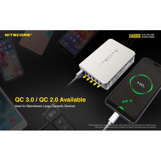 Nitecore UA66Q, 6-Port USB Desktop Adapter/Charger - 68W, QC 3.0 (Limited Stock)
