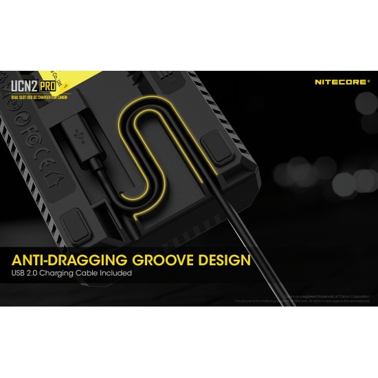 Nitecore UCN2 Pro Compact USB Travel Charger for Canon DSLR Camera Batteries (Dual Slot with LCD Display)