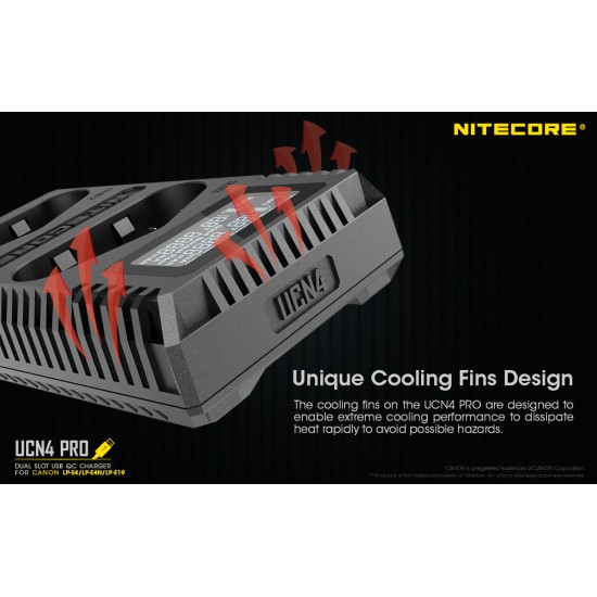 Nitecore UCN4 Pro Compact USB Travel Charger for Canon 1D DSLR Camera Batteries (Dual Slot with LCD Display)