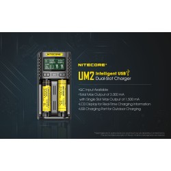 Nitecore UM2, 2-Slot Intelligent USB Quick Charger with Digital Display (for Li-ion, IMR, Ni-MH, LiFePO4 Batteries)