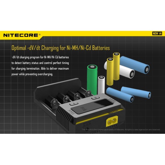 Nitecore Intellicharger i4 New Version, 4-Battery Smart Charger (for Li-ion, IMR, Ni-MH)