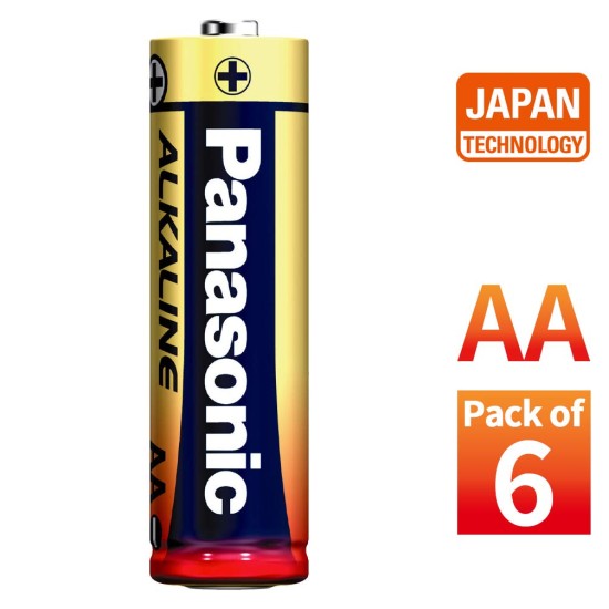 Panasonic Alkaline AA Batteries Original 1.5V, 6-Pack (LR6TDG/1B6), 10 Year Shelf Life